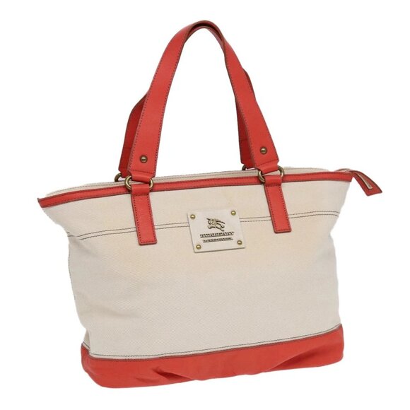 BURBERRY Blue Label Tote Bag Canvas White Orange